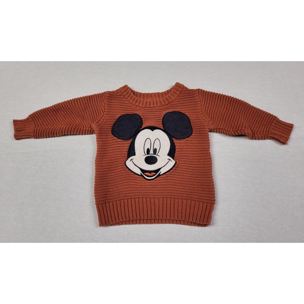 Disney Baby Mickey Mouse Boy's Rustic Brown Knit Sweater Size 12M
